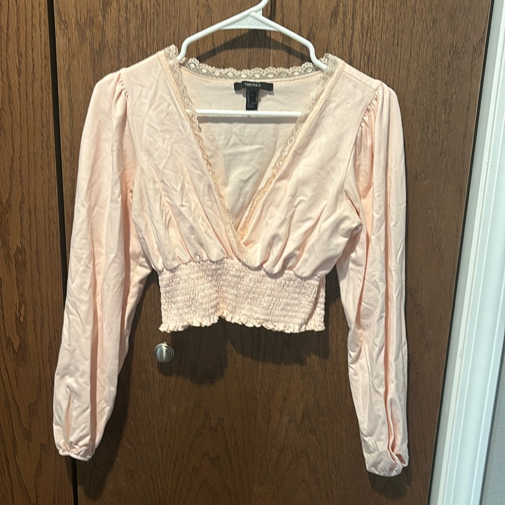 Forever 21 Cropped V-neck - Blush pink